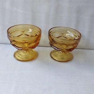 (2) Vintage Anchor Hocking Fairfield Footed Amber Glass Sherbet Ice Cream Cups